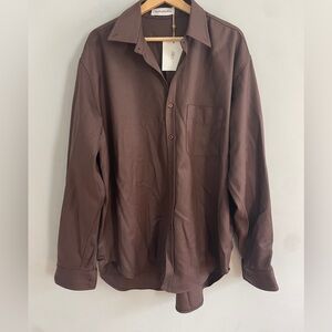 The Frankie Shop Top Mason Wool Blend Brown Relaxed Oversize Fit Button Up Shirt